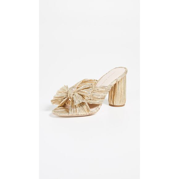 Loeffler Randall 'Penny' Gold Leather Pleated Bow Sandals Size 10 - Picture 1 of 5